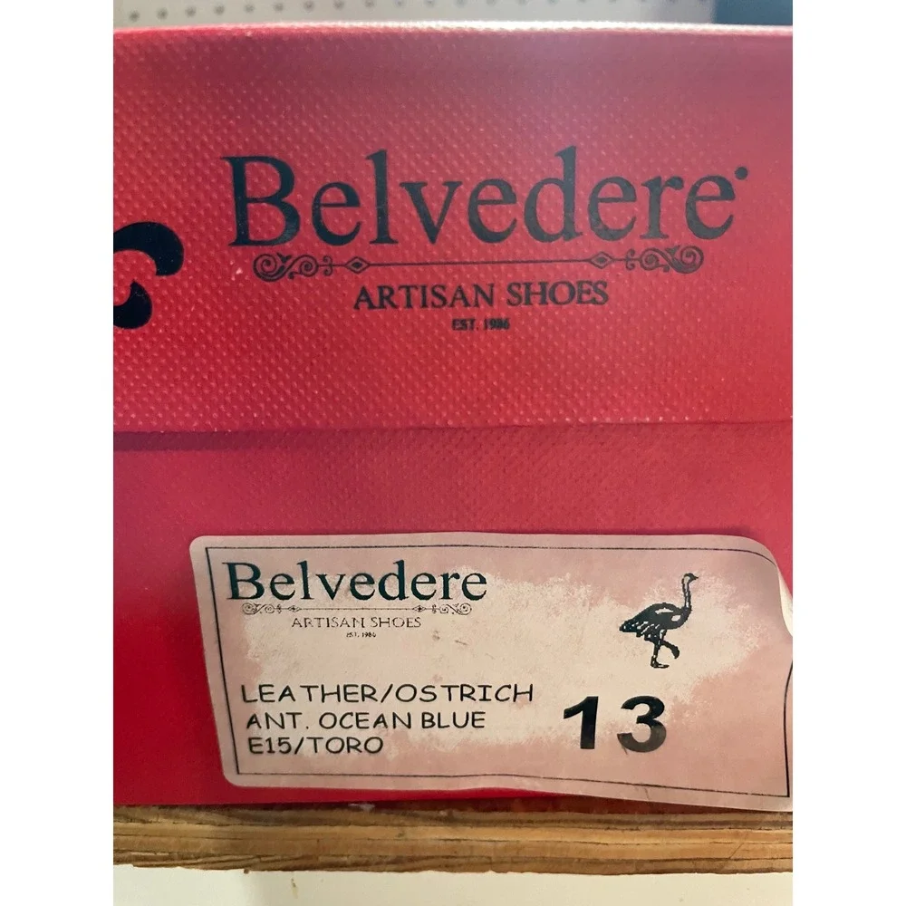 Belvedere Toro Mens 13 Antique Ocean Blue Ostrich Leather High Top Sneakers E15